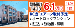 辰巳商事株式会社 駒場町14-13 １LDK 1階 RC造・エアコン取付予定